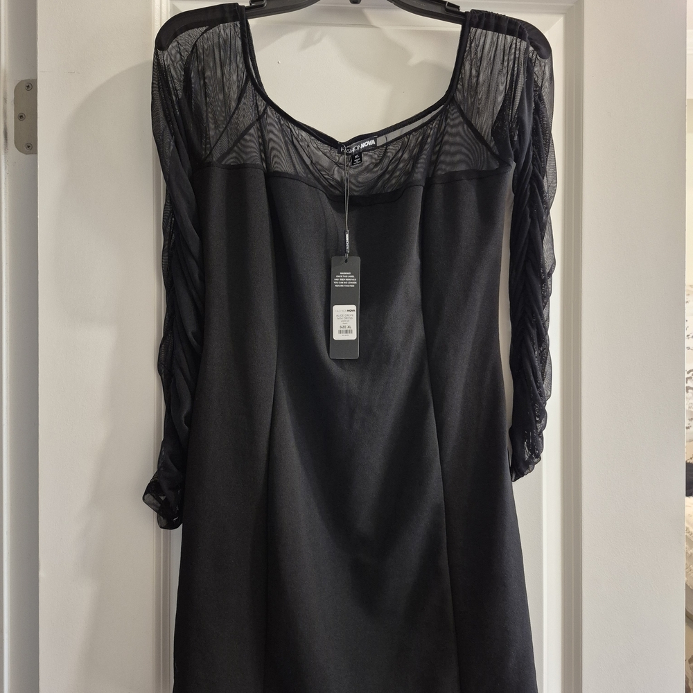Fashion Nova Black Mesh Sleeve Blouse